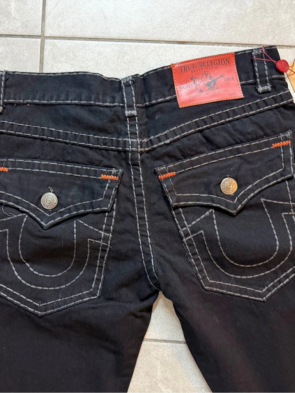 Men’s True Religion Billy Big T Dk Blk Flap Pockets 36x34 Bold Topstitching NWT